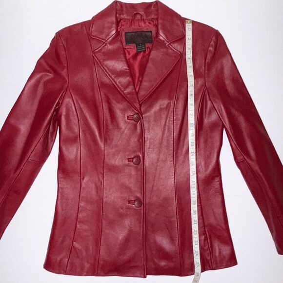 Siena Vintage 90's Red Leather Blazer Button Front Collared Lined Jacket Retro 4 - Picture 9 of 16